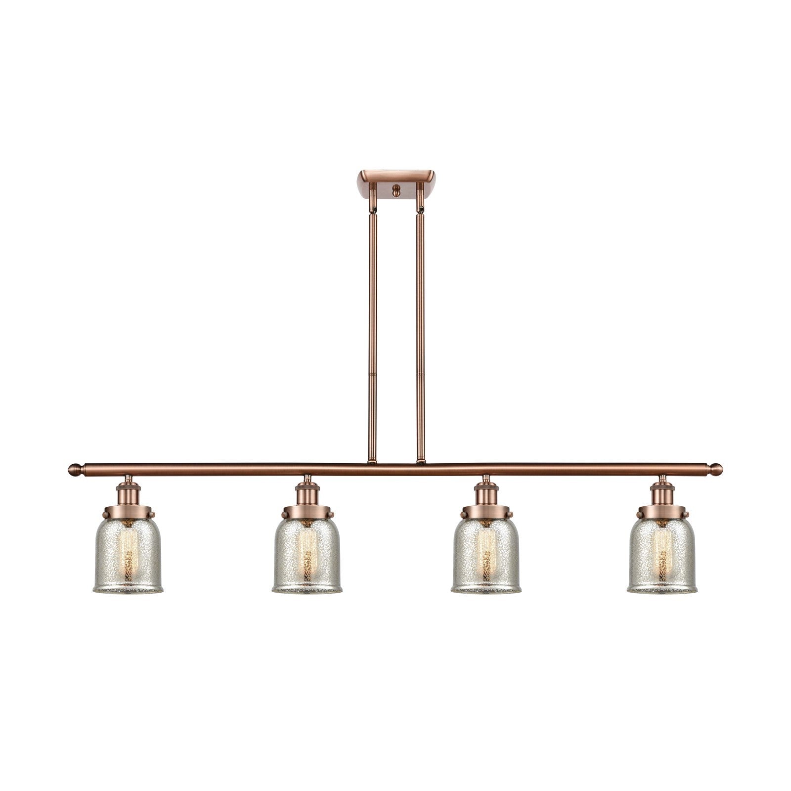 Innovations Bell 48in 4-Light Island Light | Industrial Antique Copper Steel and Silver Plated Mercury Glass | Kitchen Island & | Model 916-4I-AC-G58