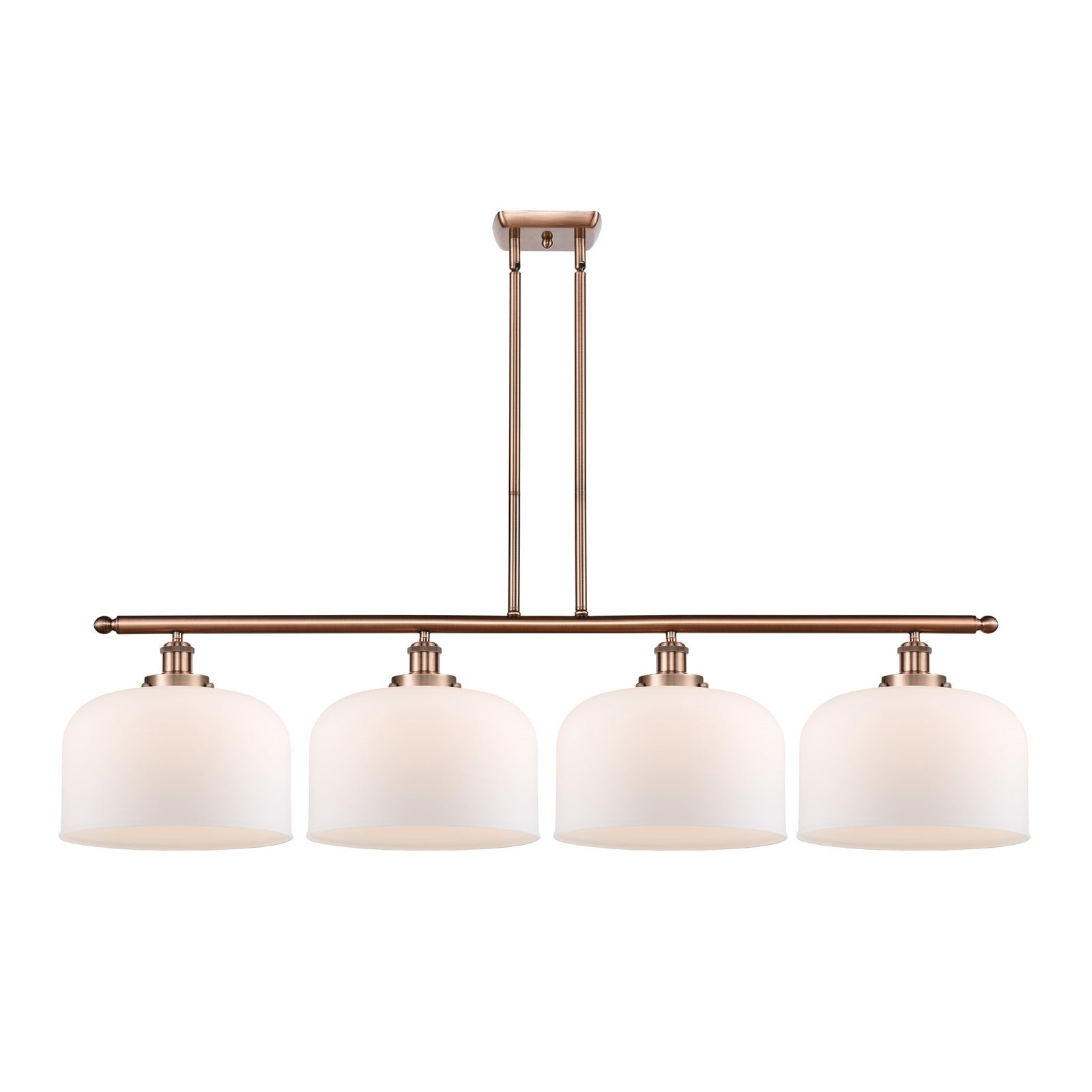 Innovations Bell 48in 4-Light Island Light | Industrial Antique Copper Steel and Matte White Frosted Glass | Kitchen Island & | Model 916-4I-AC-G71-L