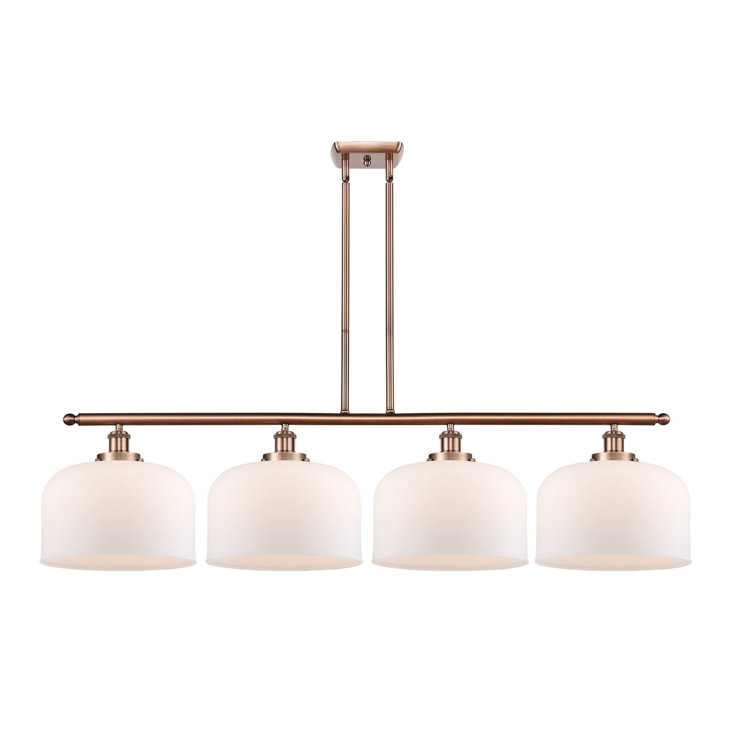 Innovations Bell 48in 4-Light LED Island Light | Industrial Antique Copper Steel and Matte White Frosted Glass | Kitchen | Model 916-4I-AC-G71-L-LED