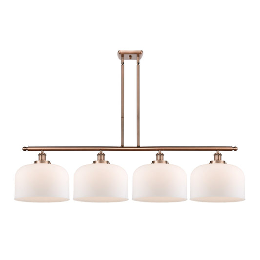 Innovations Bell 48in 4-Light LED Island Light | Industrial Antique Copper Steel and Matte White Frosted Glass | Kitchen | Model 916-4I-AC-G71-L-LED