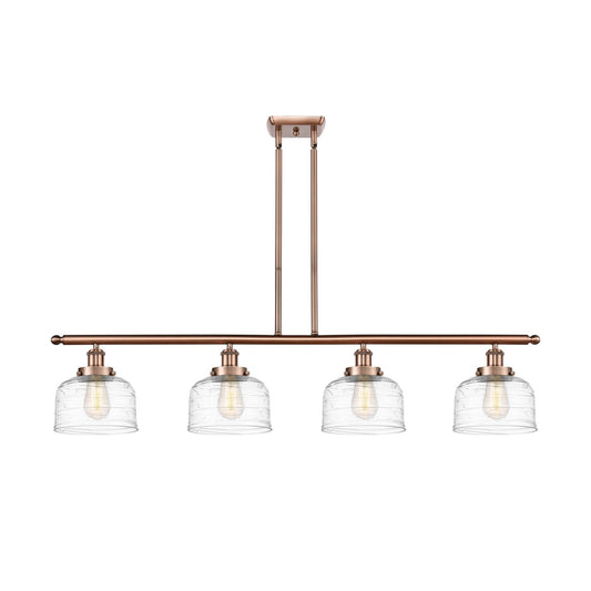 Innovations Bell 48in 4-Light LED Island Light | Industrial Antique Copper Steel and Clear Deco Swirl Glass | Kitchen Island & | Model 916-4I-AC-G713-LED