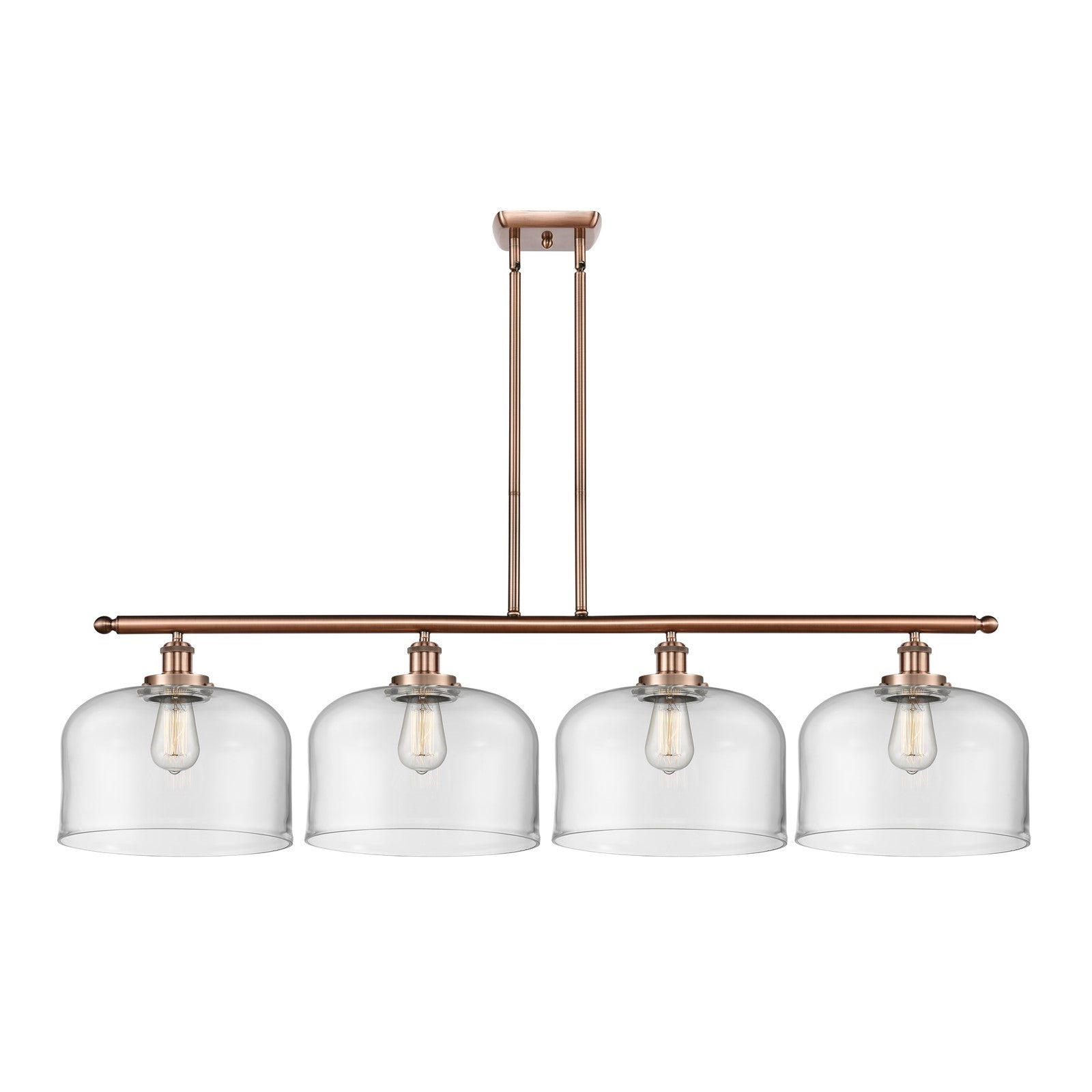 Innovations Bell 48in 4-Light LED Island Light | Industrial Antique Copper Steel and Clear Glass | Kitchen Island & Dining | Model 916-4I-AC-G72-L-LED