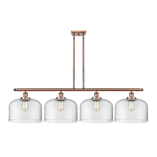 Innovations Bell 48in 4-Light LED Island Light | Industrial Antique Copper Steel and Clear Glass | Kitchen Island & Dining | Model 916-4I-AC-G72-L-LED
