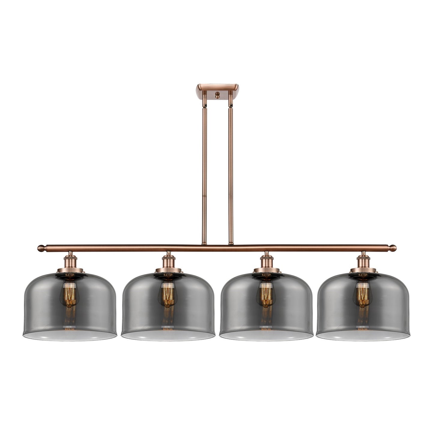Innovations Bell 48in 4-Light LED Island Light | Industrial Antique Copper Steel and Light Smoke Glass | Kitchen Island & | Model 916-4I-AC-G73-L-LED