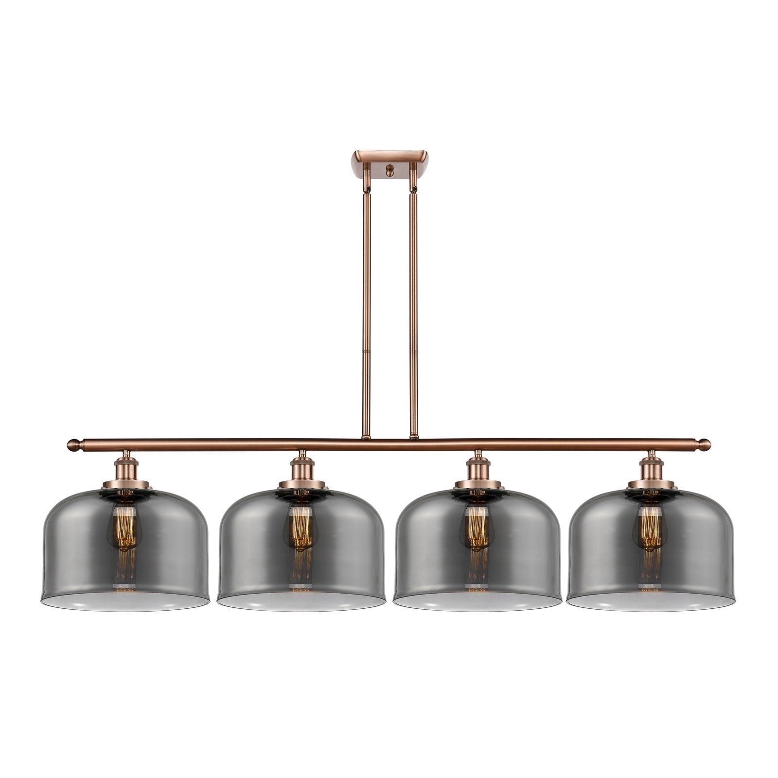 Innovations Bell 48in 4-Light LED Island Light | Industrial Antique Copper Steel and Light Smoke Glass | Kitchen Island & | Model 916-4I-AC-G73-L-LED