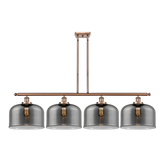 Innovations Bell 48in 4-Light LED Island Light | Industrial Antique Copper Steel and Light Smoke Glass | Kitchen Island & | Model 916-4I-AC-G73-L-LED