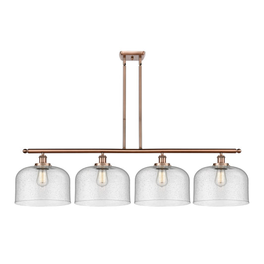 Innovations Bell 48in 4-Light Island Light | Industrial Antique Copper Steel and Seedy Glass | Kitchen Island & Dining Room | Model 916-4I-AC-G74-L