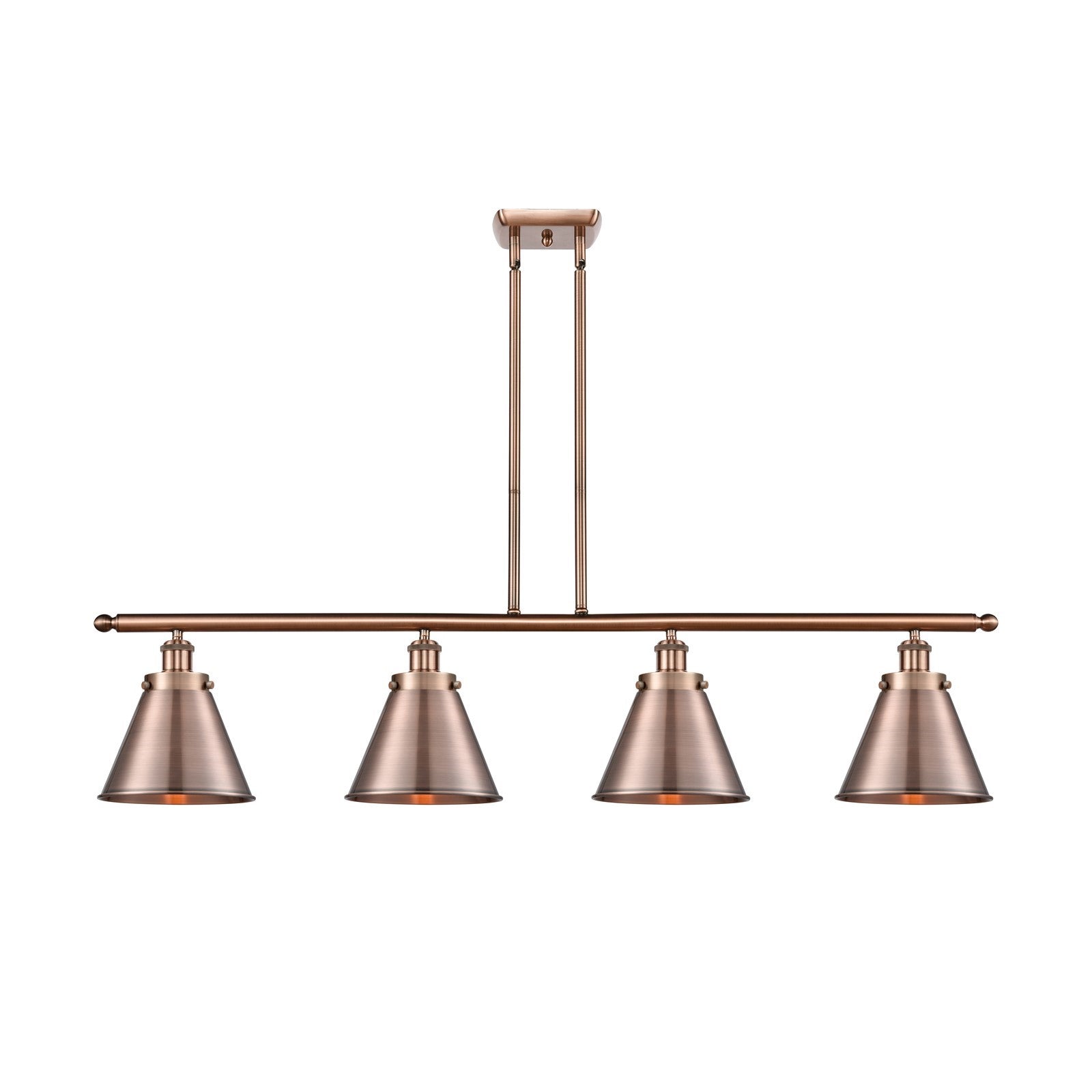 Innovations Appalachian 48in 4-Light LED Island Light | Industrial Farmhouse Antique Copper Steel and Metal Cone Shades | Model 916-4I-AC-M13-AC-LED