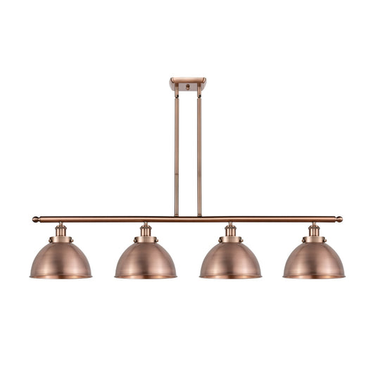 Innovations Derby 48in 4-Light Island Light with LED | Industrial Farmhouse Antique Copper Steel and Cast Brass with | Model 916-4I-AC-MFD-10-AC-LED