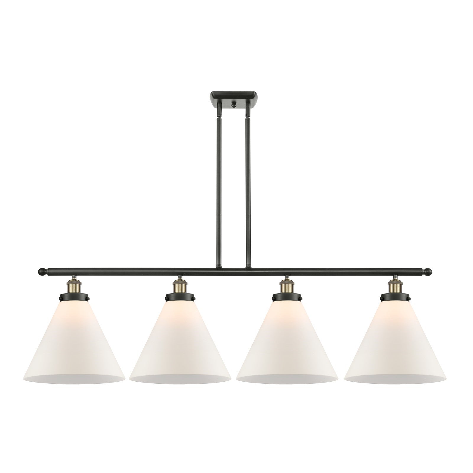 Innovations Cone 48in 4-Light Island Light | Industrial Modern Black Antique Brass Steel and Cast Brass with Matte White Frosted | Model 916-4I-BAB-G41-L