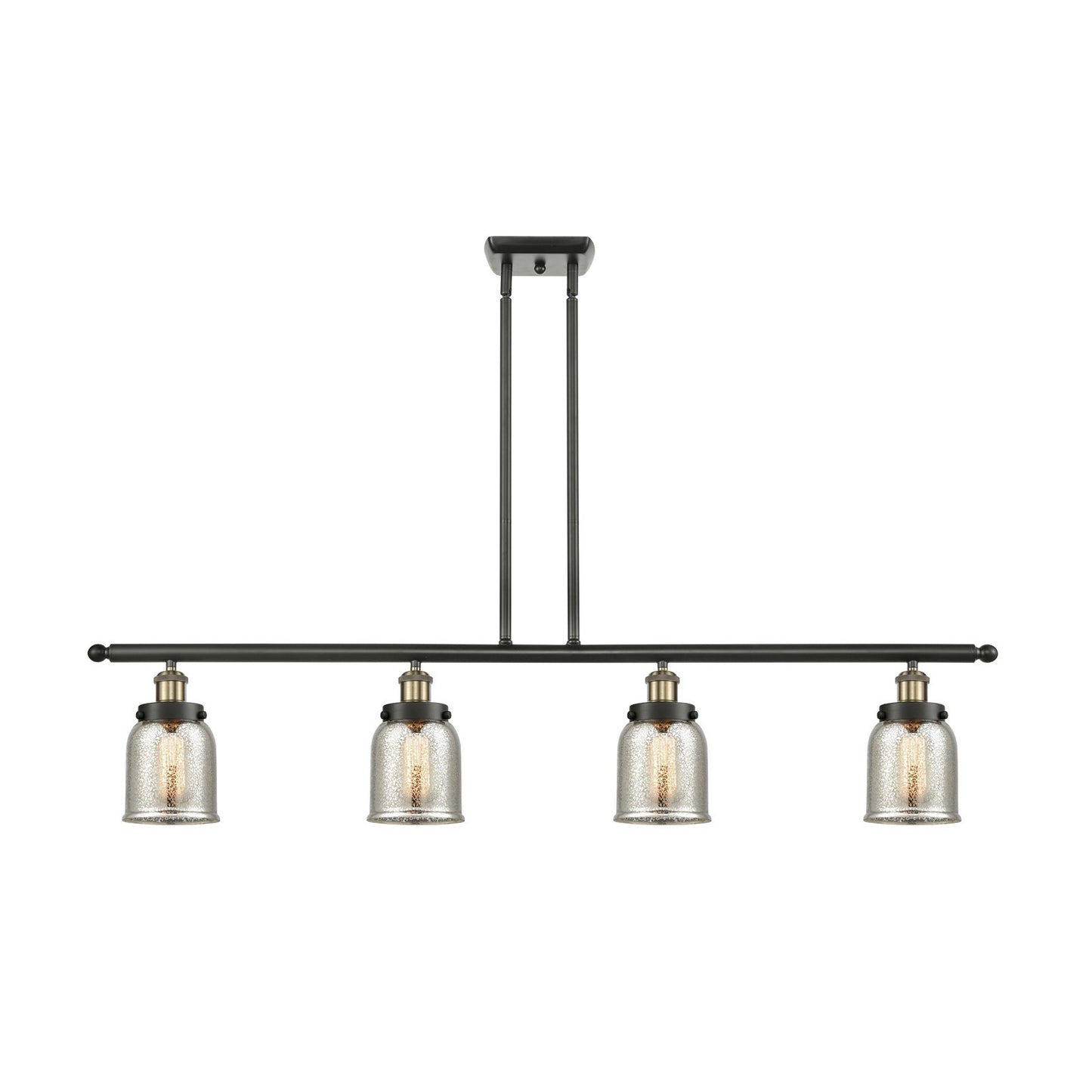 Innovations Bell 48in 4-Light Island Light | Industrial Black Antique Brass and Silver Plated Mercury Glass | Kitchen Island & | Model 916-4I-BAB-G58