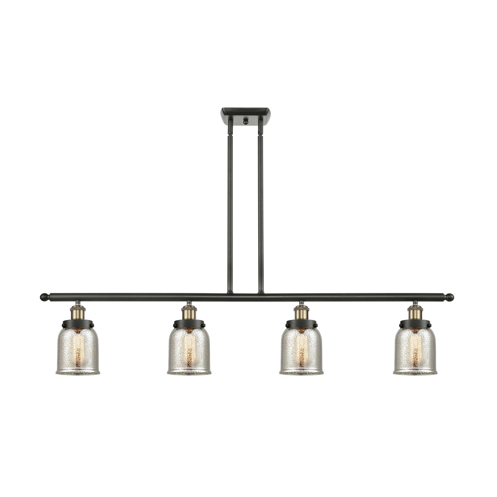 Innovations Bell 48in 4-Light Island Light | Industrial Black Antique Brass and Silver Plated Mercury Glass | Kitchen Island & | Model 916-4I-BAB-G58