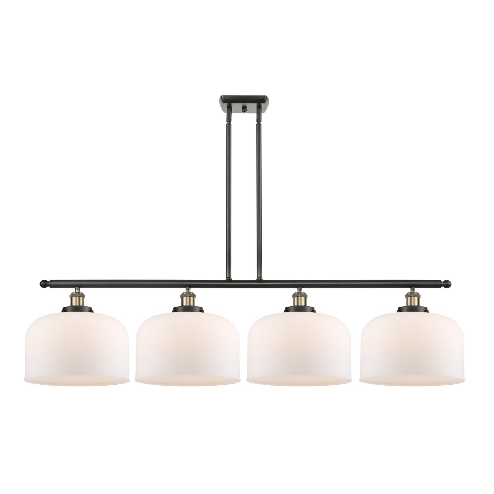 Innovations Bell 48in 4-Light Island Light | Industrial Black Antique Brass Steel and Matte White Frosted Glass | Kitchen | Model 916-4I-BAB-G71-L-LED