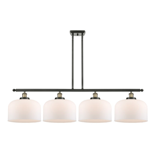 Innovations Bell 48in 4-Light Island Light | Industrial Black Antique Brass Steel and Matte White Frosted Glass | Kitchen | Model 916-4I-BAB-G71-L-LED