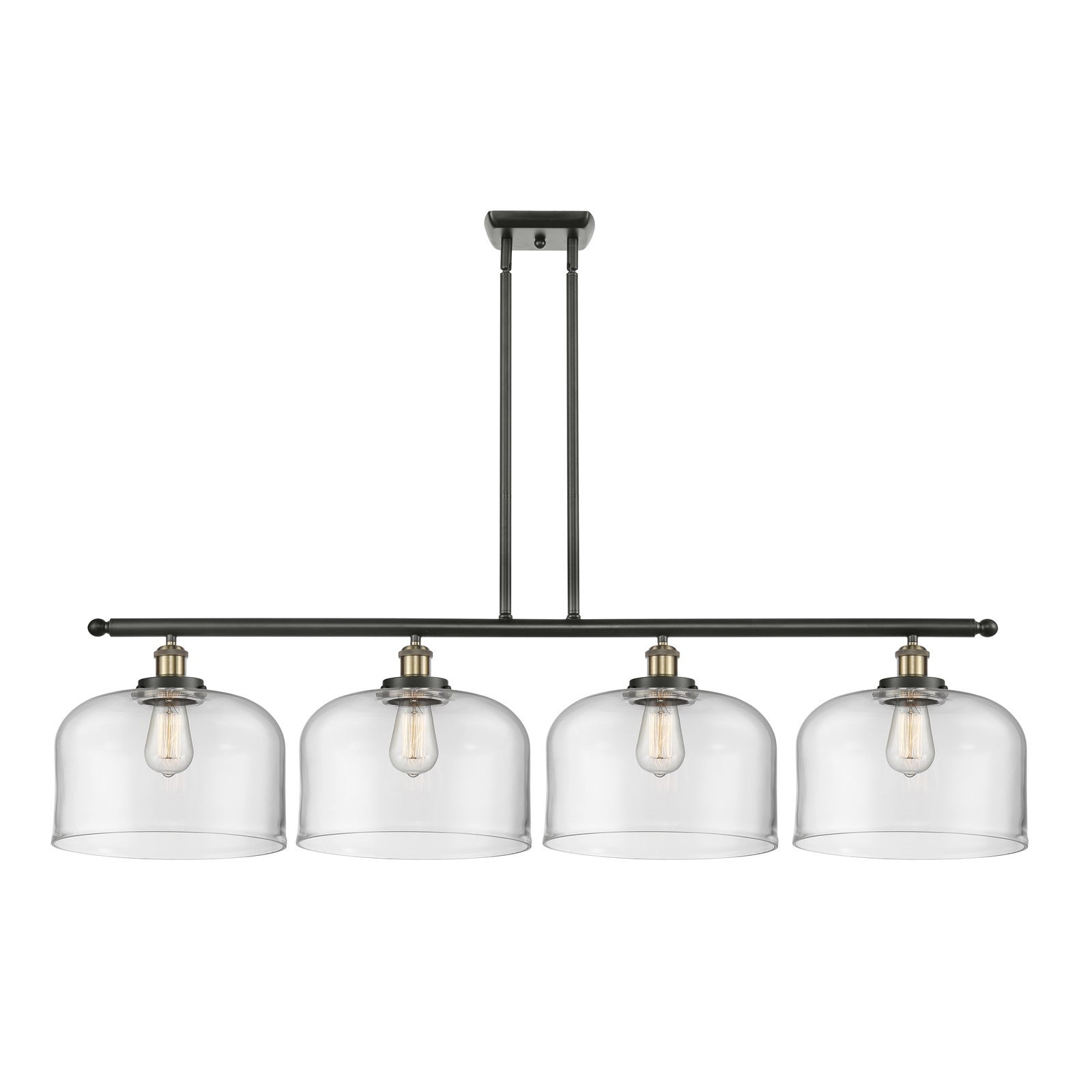 Innovations Bell 48in 4-Light Island Light | Industrial Black Antique Brass Steel and Clear Glass | Kitchen Island & Dining Room | Model 916-4I-BAB-G72-L