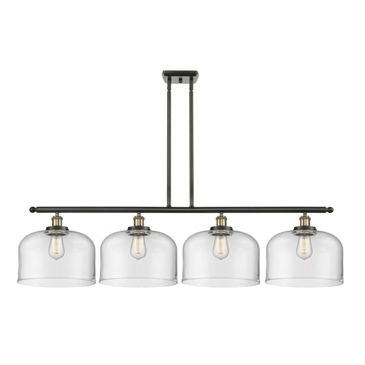 Innovations Bell 48in 4-Light Island Light | Industrial Black Antique Brass Steel and Clear Glass | Kitchen Island & Dining Room | Model 916-4I-BAB-G72-L