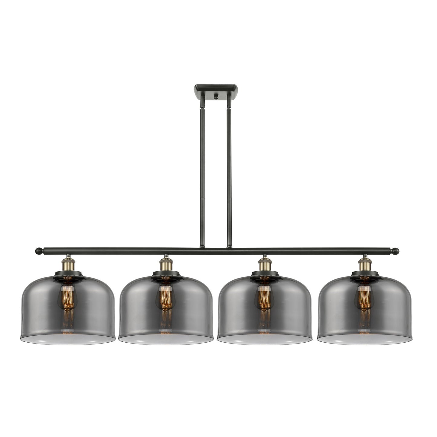 Innovations Bell 48in 4-Light Island Light | Industrial Black Antique Brass Steel and Light Smoke Glass | Kitchen Island & Dining | Model 916-4I-BAB-G73-L
