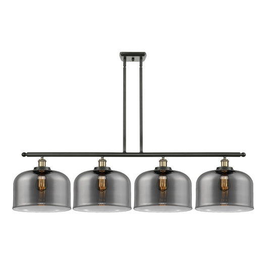Innovations Bell 48in 4-Light Island Light | Industrial Black Antique Brass Steel and Light Smoke Glass | Kitchen Island & | Model 916-4I-BAB-G73-L-LED