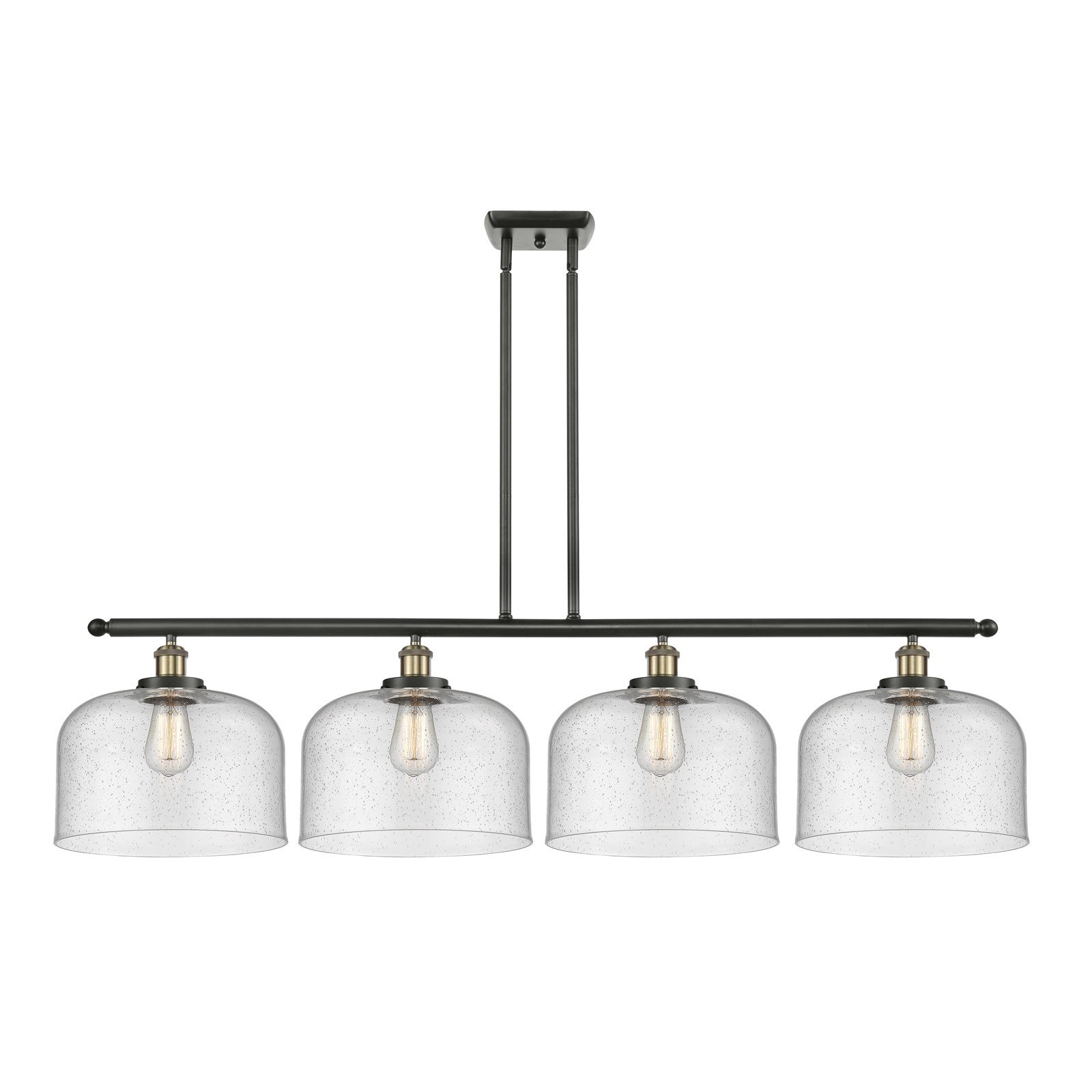 Innovations Bell 48in 4-Light Island Light | Industrial Black Antique Brass and Seedy Glass | Kitchen Island & Dining Room | Model 916-4I-BAB-G74-L-LED
