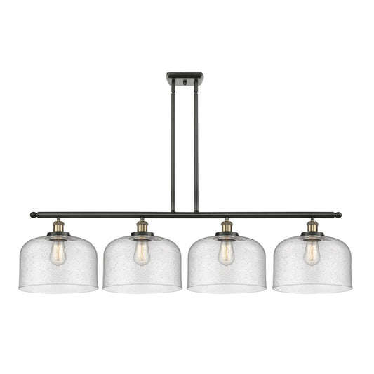 Innovations Bell 48in 4-Light Island Light | Industrial Black Antique Brass and Seedy Glass | Kitchen Island & Dining Room | Model 916-4I-BAB-G74-L-LED