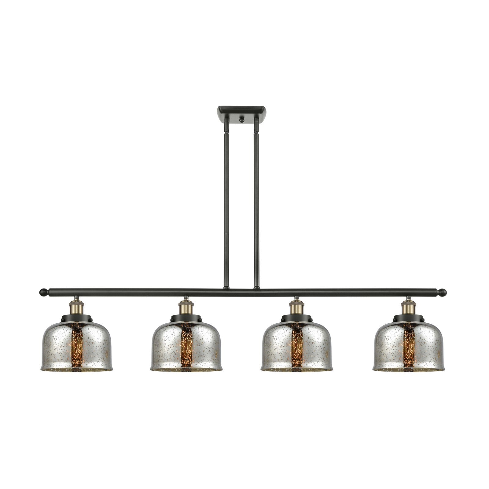 Innovations Bell 48in 4-Light Island Light | Industrial Black Antique Brass and Silver Plated Mercury Glass | Kitchen Island & | Model 916-4I-BAB-G78