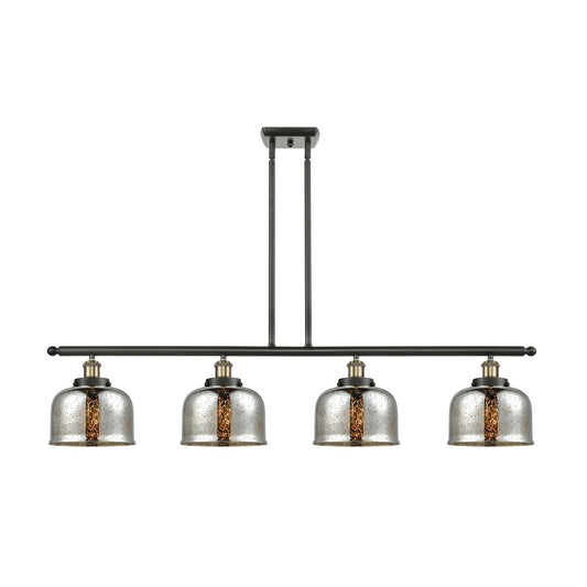 Innovations Bell 48in 4-Light Island Light | Industrial Black Antique Brass and Silver Plated Mercury Glass | Kitchen Island & | Model 916-4I-BAB-G78-LED