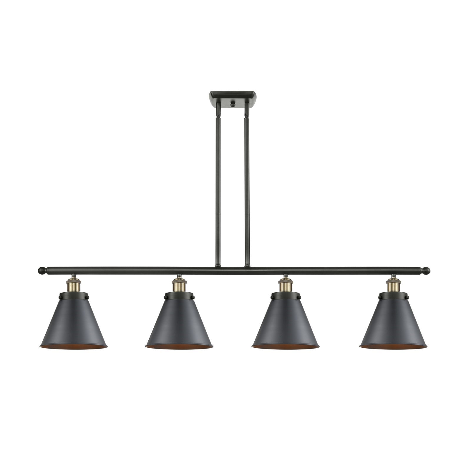Innovations Appalachian 48in 4-Light Island Light | Industrial Black Antique Brass and Matte Black Metal | Kitchen Island & | Model 916-4I-BAB-M13-BK