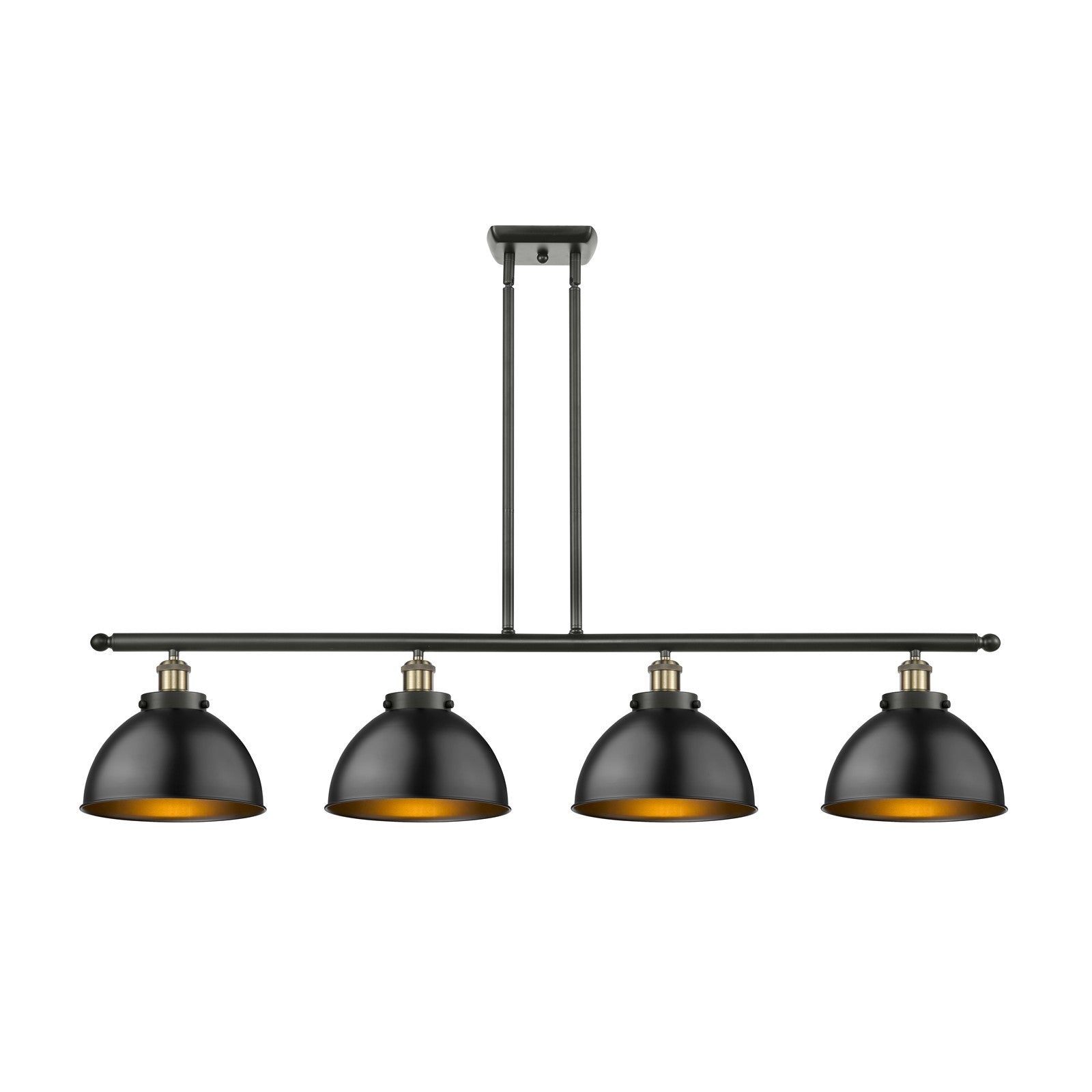 Innovations Derby 48in 4-Light Island Light | Industrial Black Antique Brass and Matte Black Metal | Kitchen Island & Dining | Model 916-4I-BAB-MFD-10-BK
