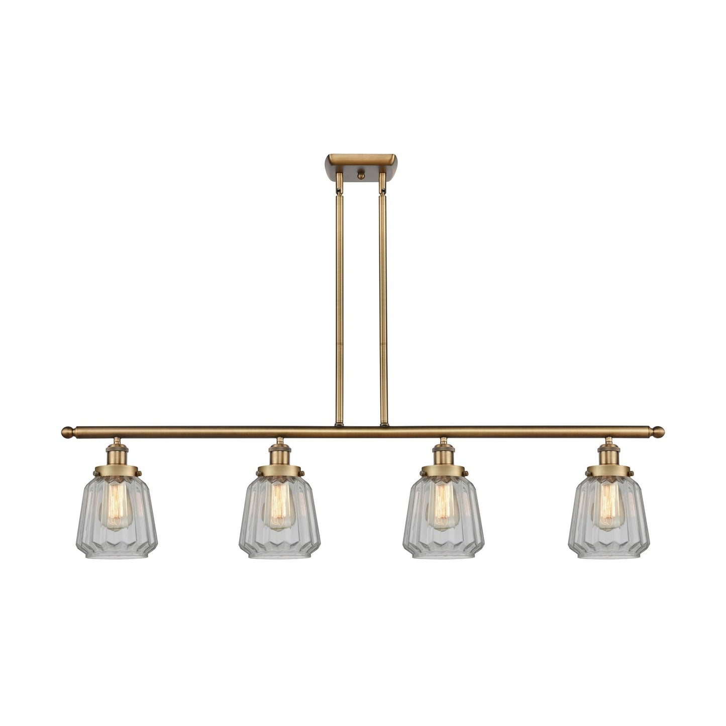 Innovations Chatham 48in 4-Light Island Light | Modern Brushed Brass Steel and Clear Ribbed Glass | Kitchen Island & Dining Room | Model 916-4I-BB-G142