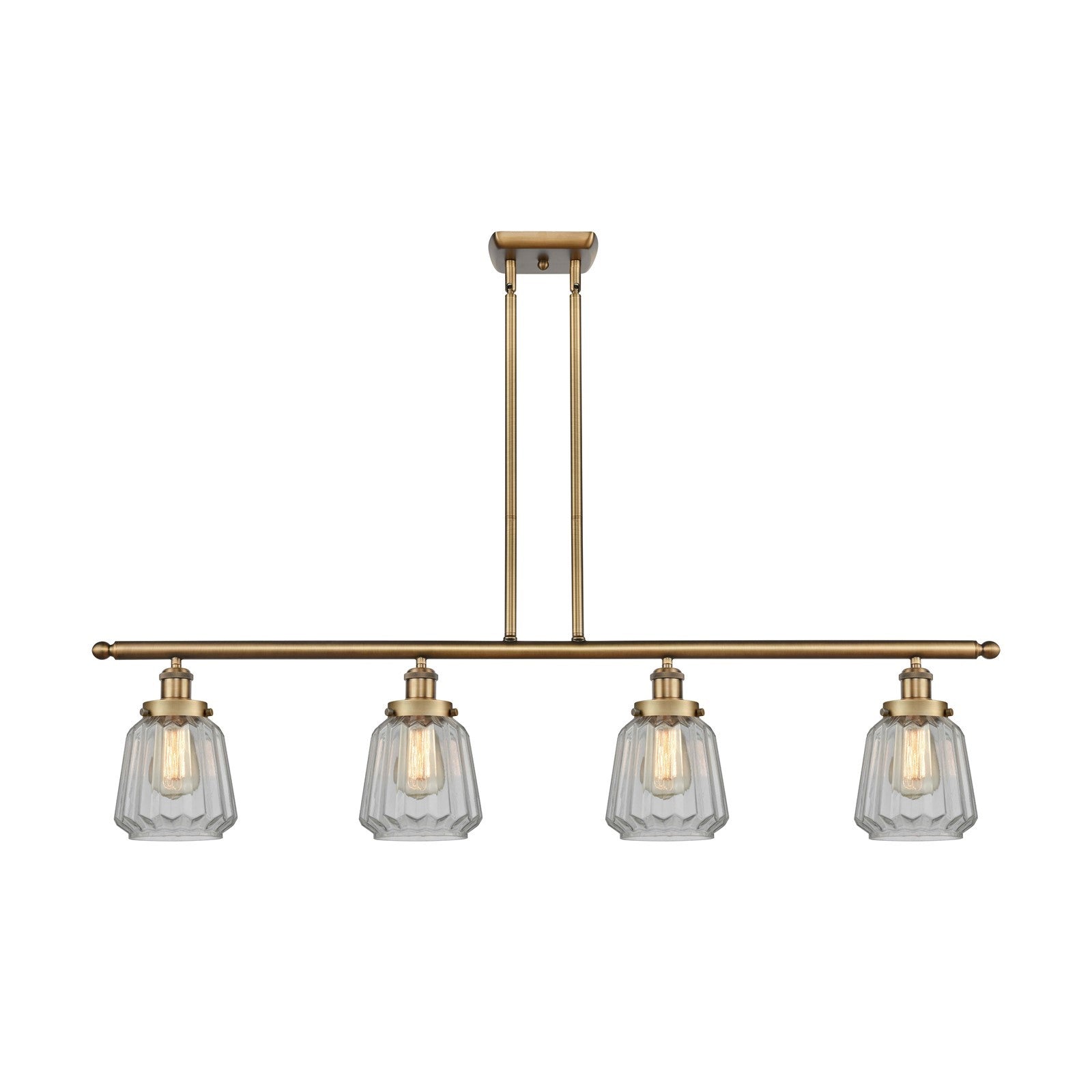 Innovations Chatham 48in 4-Light Island Light | Modern Brushed Brass Steel and Clear Ribbed Glass | Kitchen Island & Dining Room | Model 916-4I-BB-G142