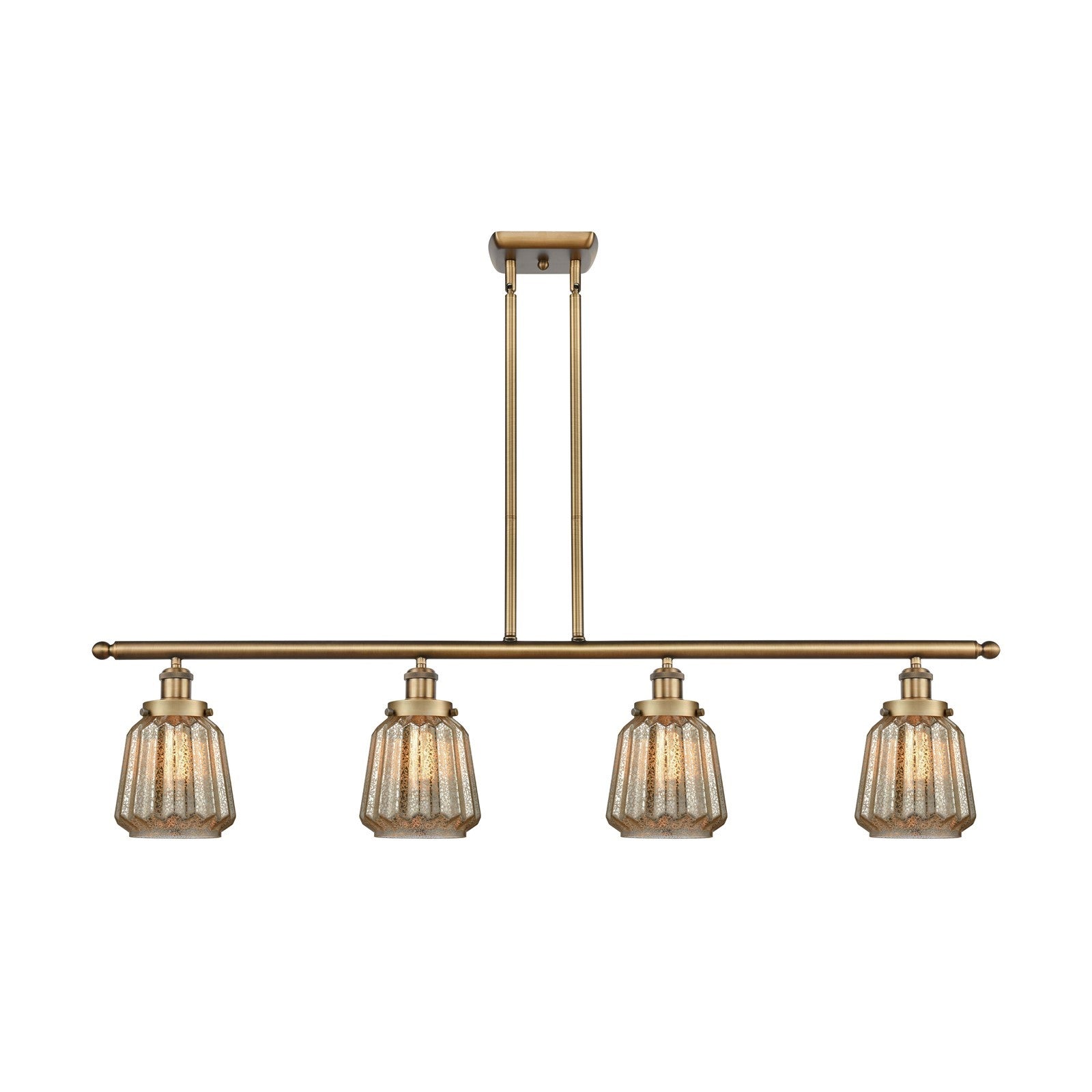 Innovations Chatham 48in 4-Light Island Light | Brushed Brass Steel and Mercury Ribbed Glass | Kitchen Island & Dining Room | Model 916-4I-BB-G146