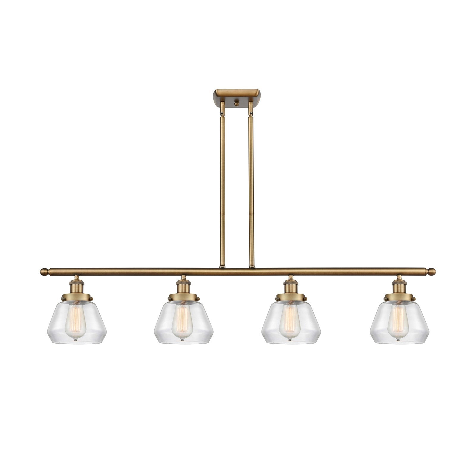 Innovations Fulton 48in 4-Light Island Light | Brushed Brass Steel and Clear Glass | Kitchen Island & Dining Room | 48 x 9 in | Model 916-4I-BB-G172