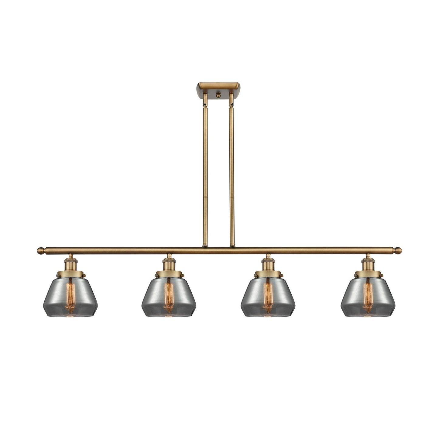 Innovations Fulton 48in 4-Light Island Light | Brushed Brass Steel and Light Smoke Glass | Kitchen Island & Dining Room | 48 x 9 in | Model 916-4I-BB-G173