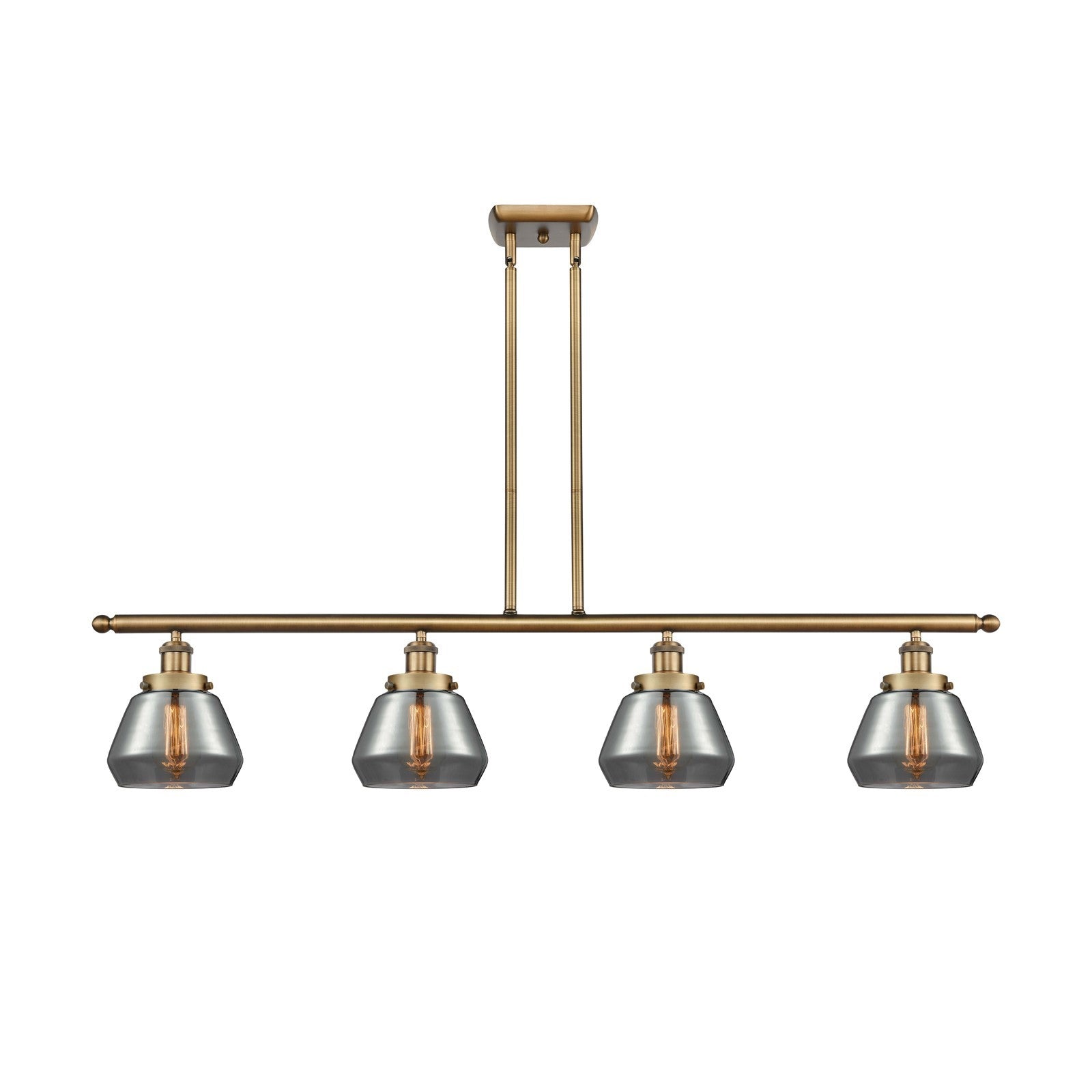 Innovations Fulton 48in 4-Light Island Light | Brushed Brass Steel and Light Smoke Glass | Kitchen Island & Dining Room | 48 x 9 in | Model 916-4I-BB-G173