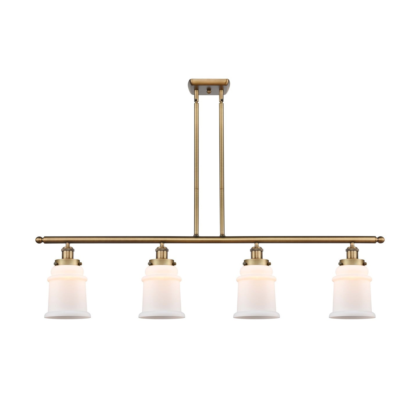 Innovations Canton 48in 4-Light Island Light | Modern Transitional Brushed Brass and Matte White Frosted Glass | Kitchen Island & | Model 916-4I-BB-G181