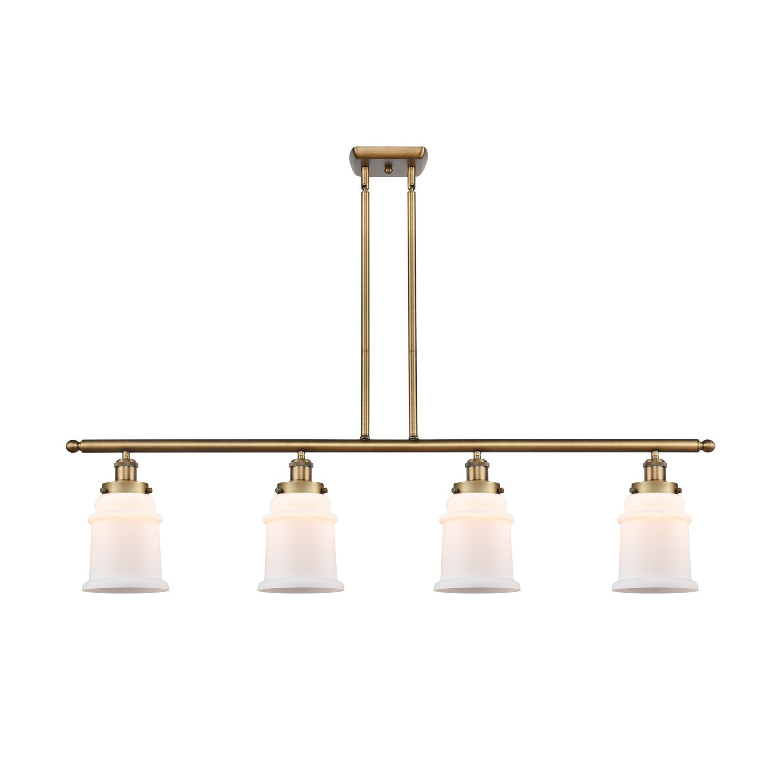Innovations Canton 48in 4-Light Island Light | Modern Transitional Brushed Brass and Matte White Frosted Glass | Kitchen Island & | Model 916-4I-BB-G181