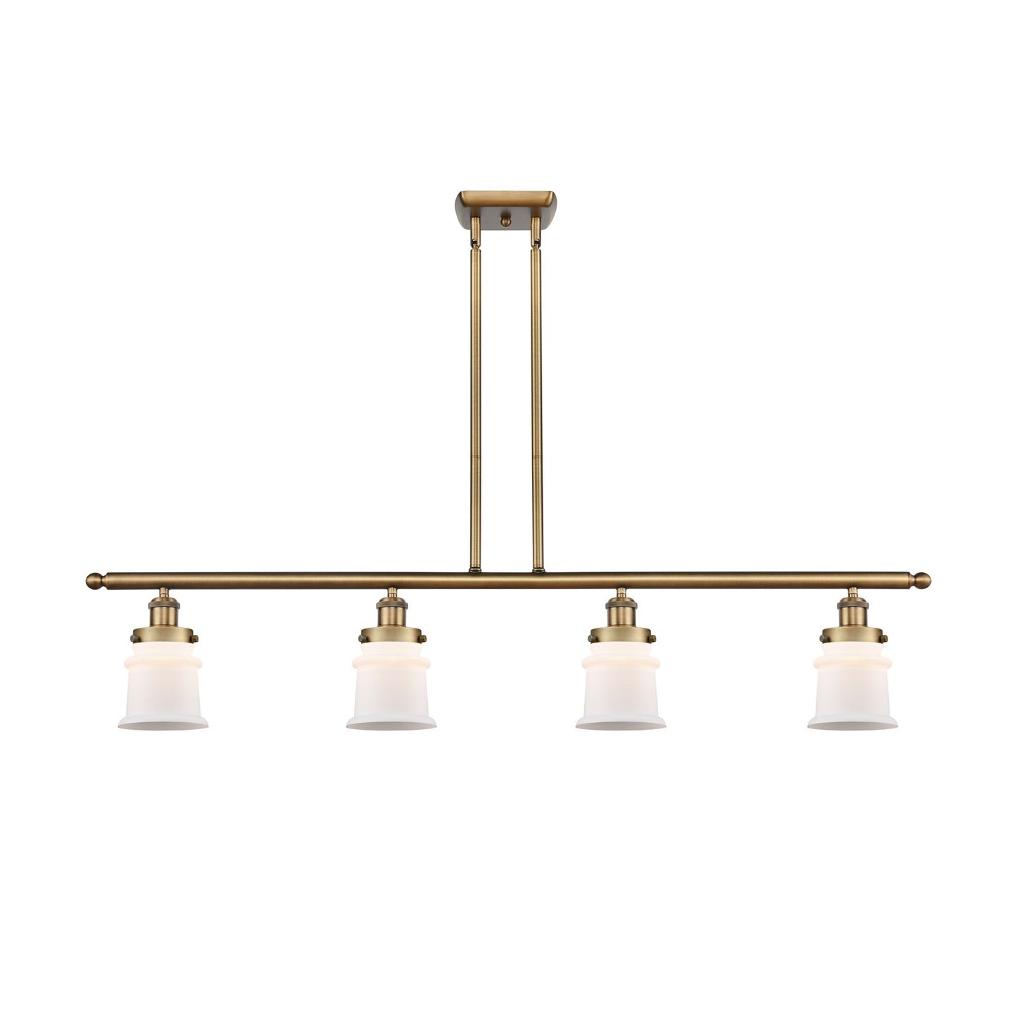 Innovations Canton 48in 4-Light Island Light | Modern Transitional Brushed Brass and Matte White Frosted Glass Small Shade | Model 916-4I-BB-G181S