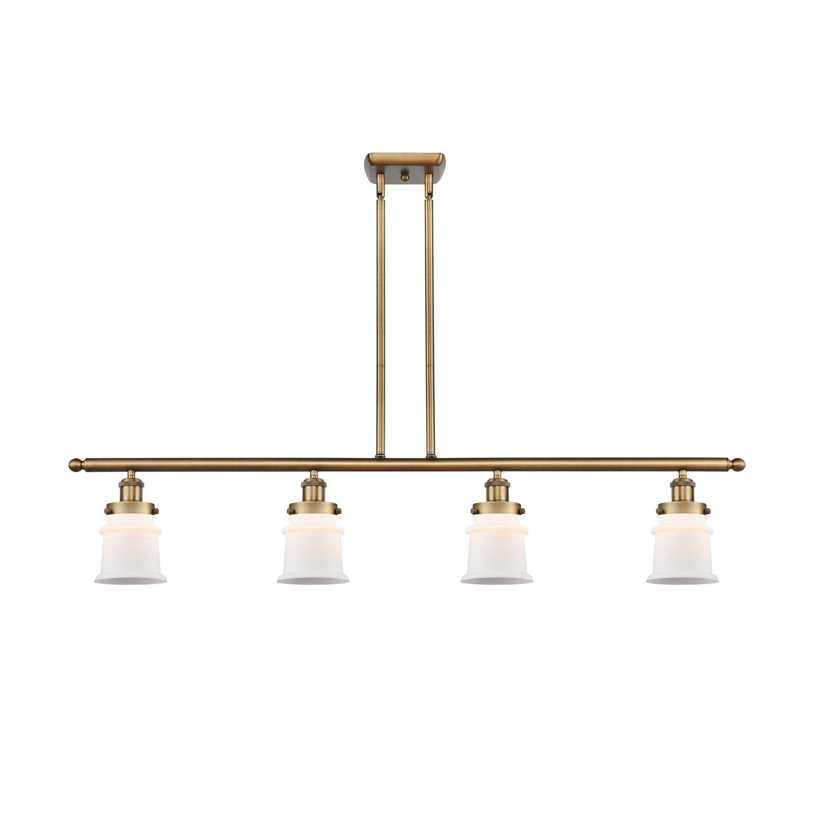 Innovations Canton 48in 4-Light Island Light | Modern Transitional Brushed Brass and Matte White Frosted Glass Small Shade | Model 916-4I-BB-G181S