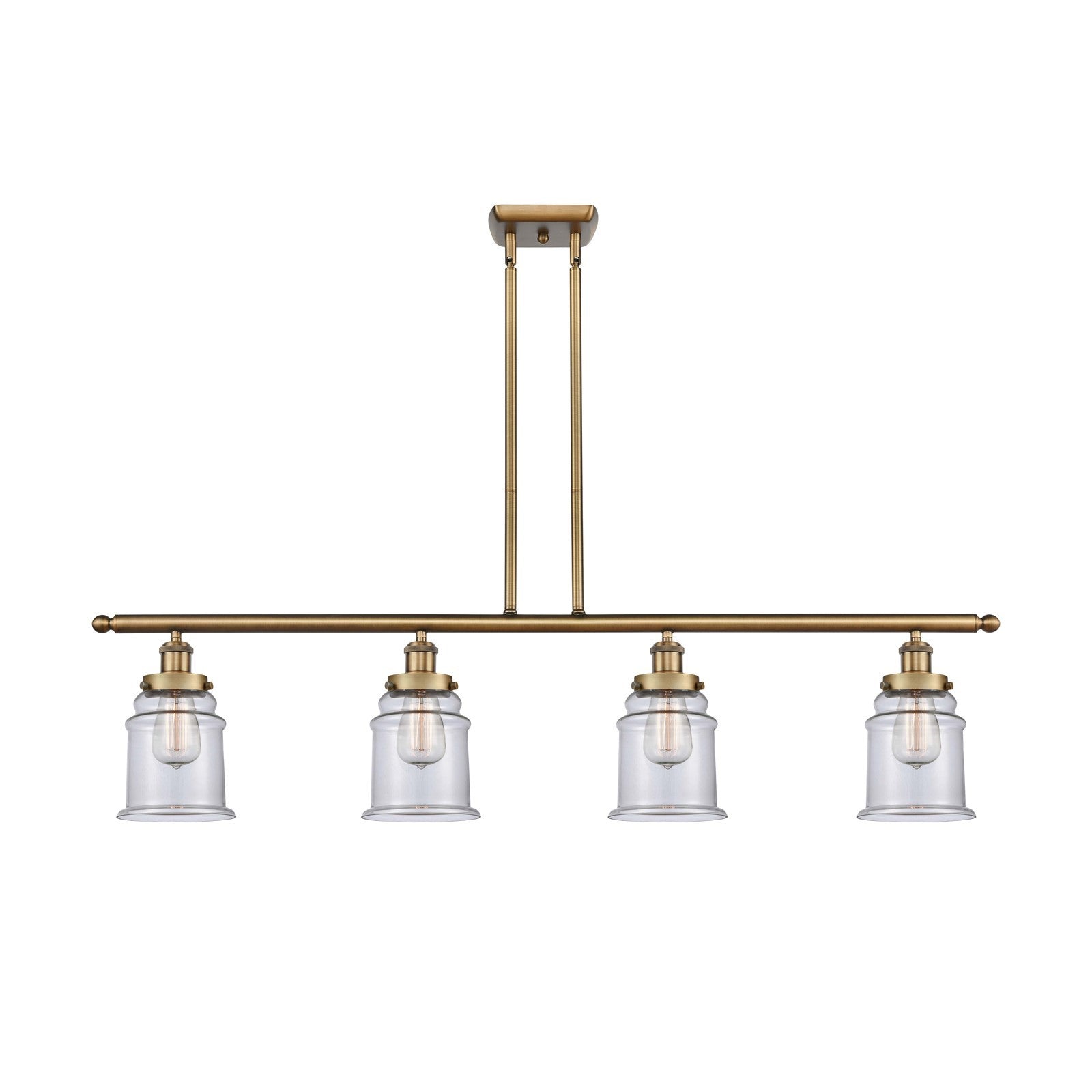 Innovations Canton 48in 4-Light Island Light | Modern Transitional Brushed Brass and Clear Glass | Kitchen Island & Dining Room | Model 916-4I-BB-G182