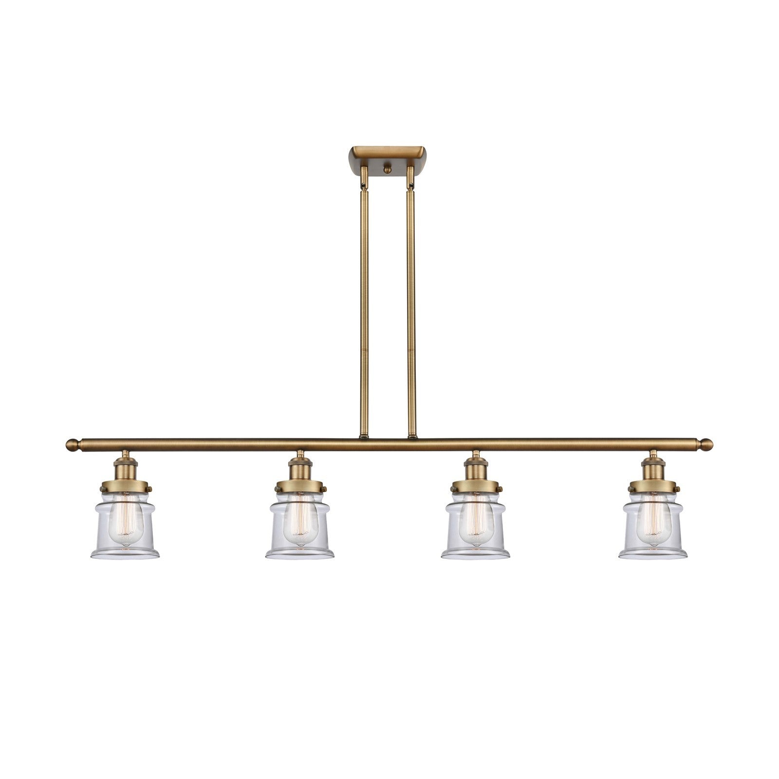 Innovations Canton 48in 4-Light Island Light | Modern Transitional Brushed Brass and Clear Glass Small Shade | Kitchen Island & | Model 916-4I-BB-G182S
