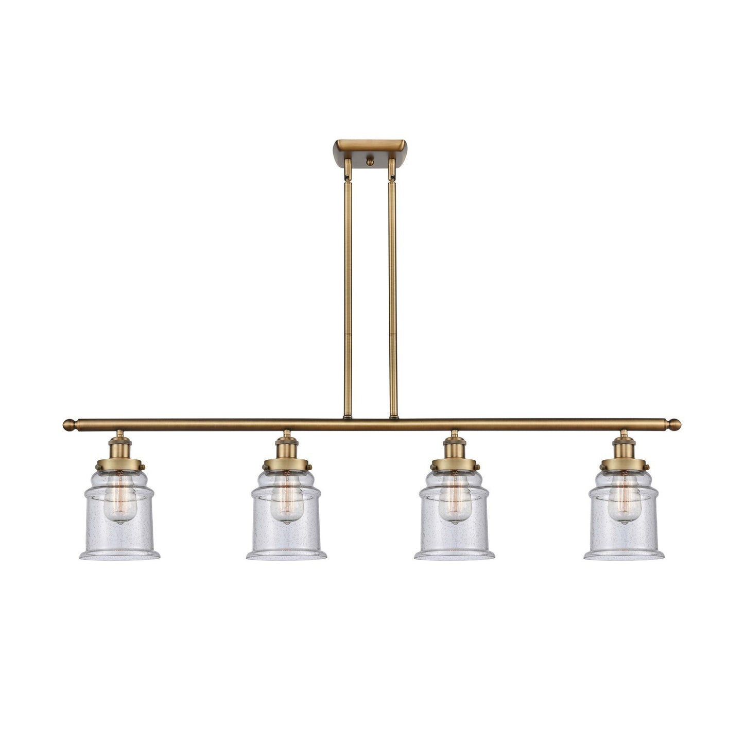 Innovations Canton 48in 4-Light Island Light | Modern Transitional Brushed Brass Steel and Seedy Glass | Kitchen Island & Dining | Model 916-4I-BB-G184