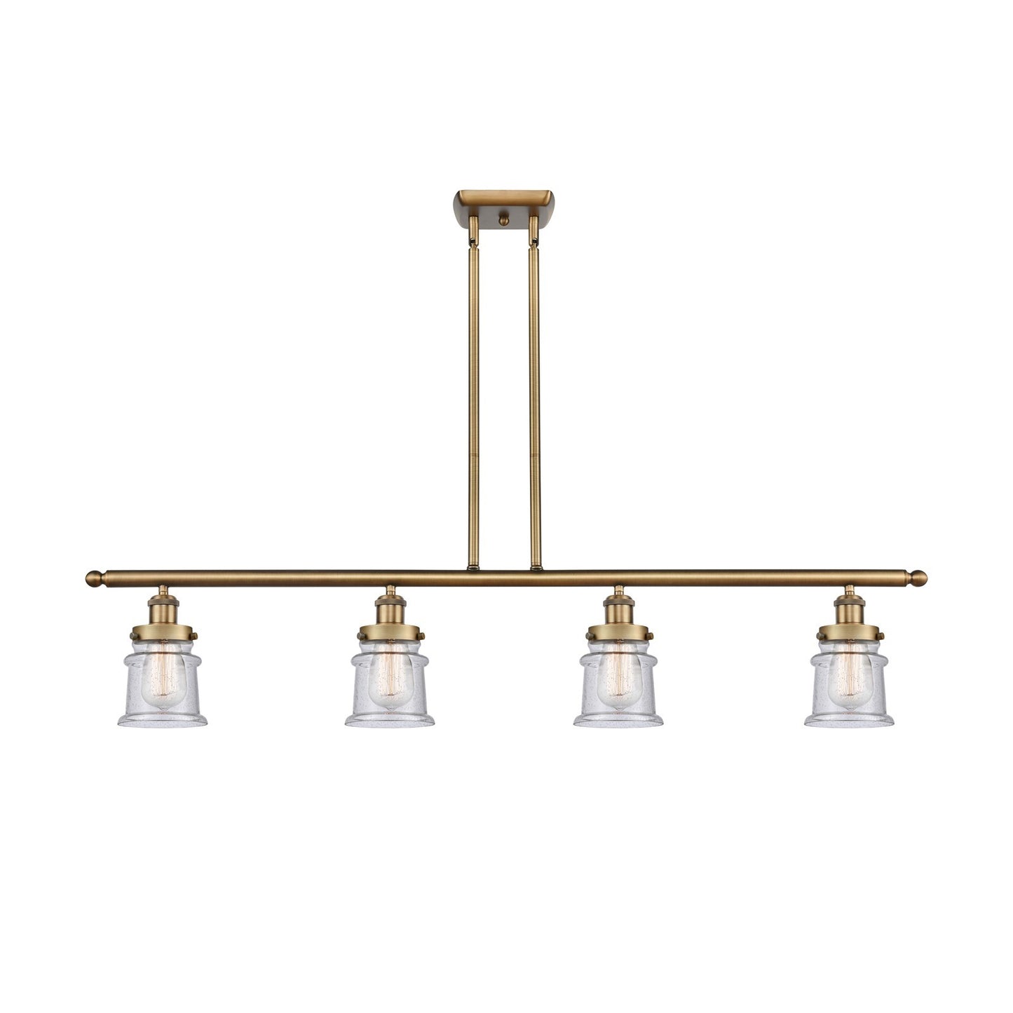 Innovations Canton 48in 4-Light Island Light | Modern Transitional Brushed Brass Steel and Seedy Glass | Kitchen Island & Dining | Model 916-4I-BB-G184S