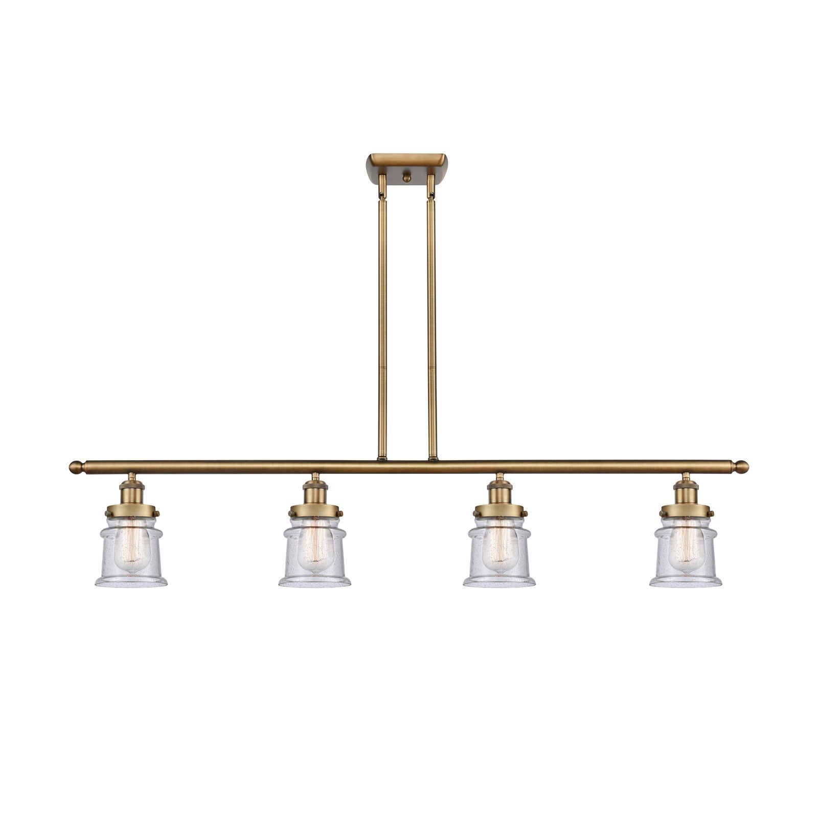 Innovations Canton 48in 4-Light Island Light | Modern Transitional Brushed Brass Steel and Seedy Glass | Kitchen Island & Dining | Model 916-4I-BB-G184S
