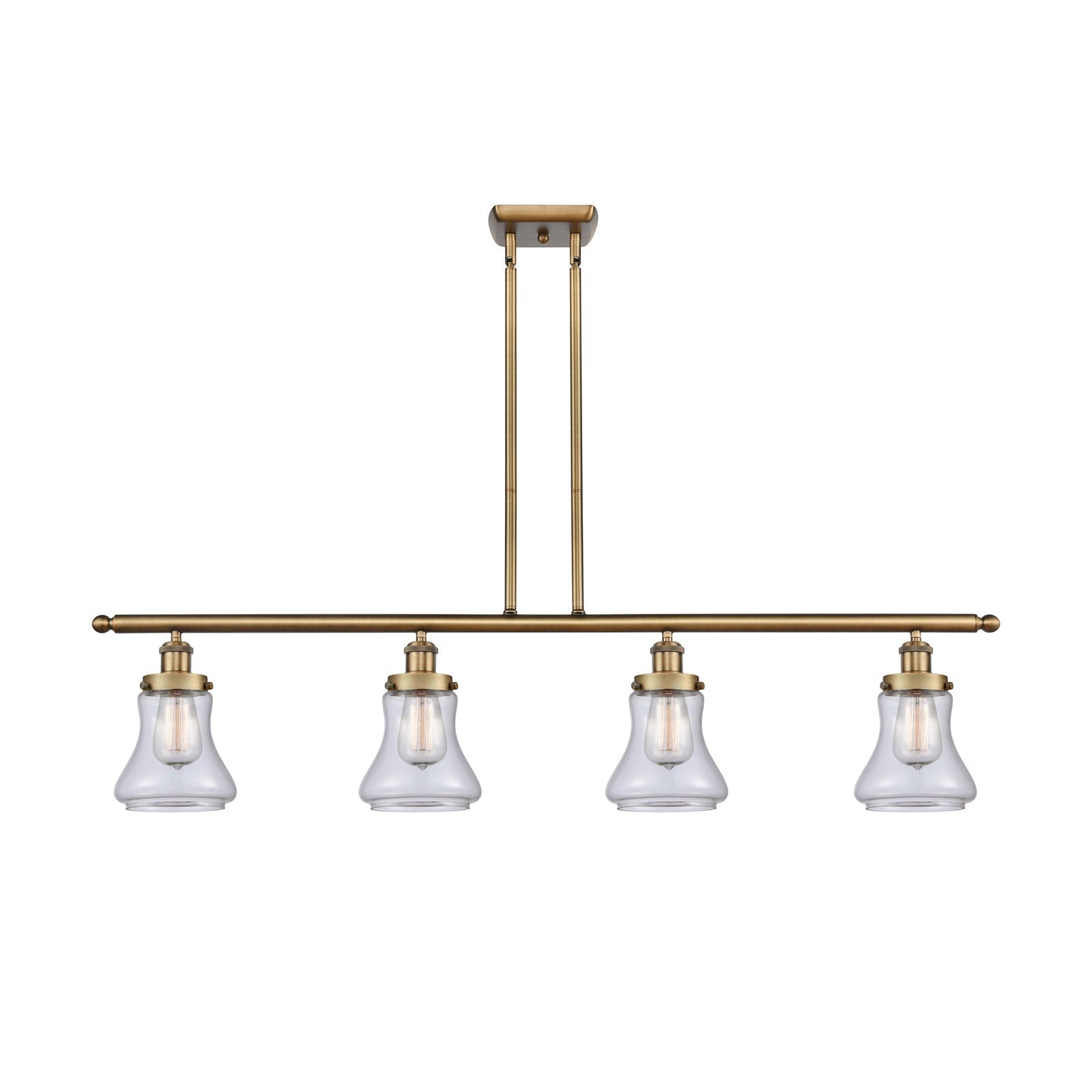 Innovations Bellmont 48in 4-Light Island Light | Modern Transitional Brushed Brass Steel and Clear Glass | Kitchen Island & Dining | Model 916-4I-BB-G192