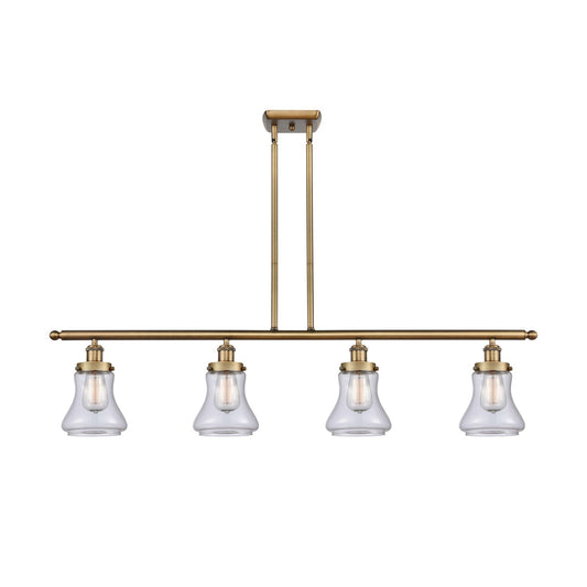 Innovations Bellmont 48in 4-Light Island Light | Modern Transitional Brushed Brass Steel and Clear Glass | Kitchen Island & Dining | Model 916-4I-BB-G192