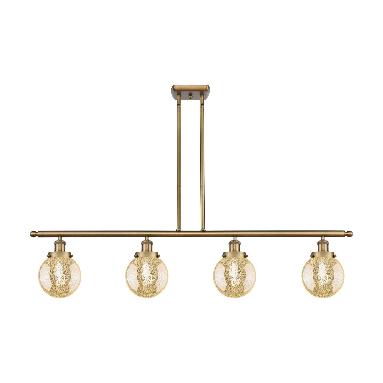 Innovations Beacon 48in 4-Light Island Light | Modern Transitional Brushed Brass Steel and Mercury Seeded Glass | Kitchen Island | Model 916-4I-BB-G208-6