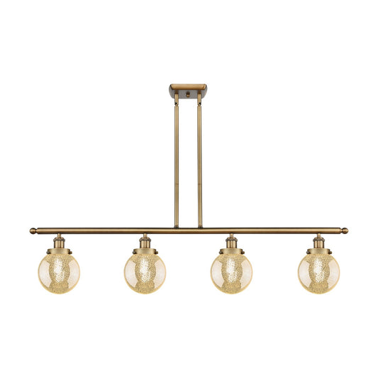 Innovations Beacon 48in 4-Light Island Light | Modern Transitional Brushed Brass Steel and Mercury Seeded Glass | Kitchen Island | Model 916-4I-BB-G208-6