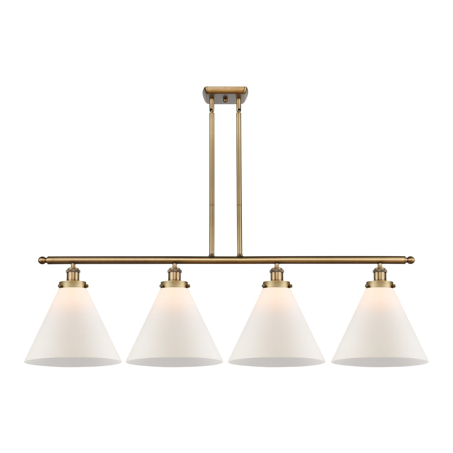 Innovations Cone 48in 4-Light LED Island Light | Industrial Brushed Brass and Matte White Frosted Glass | Kitchen Island & | Model 916-4I-BB-G41-L-LED