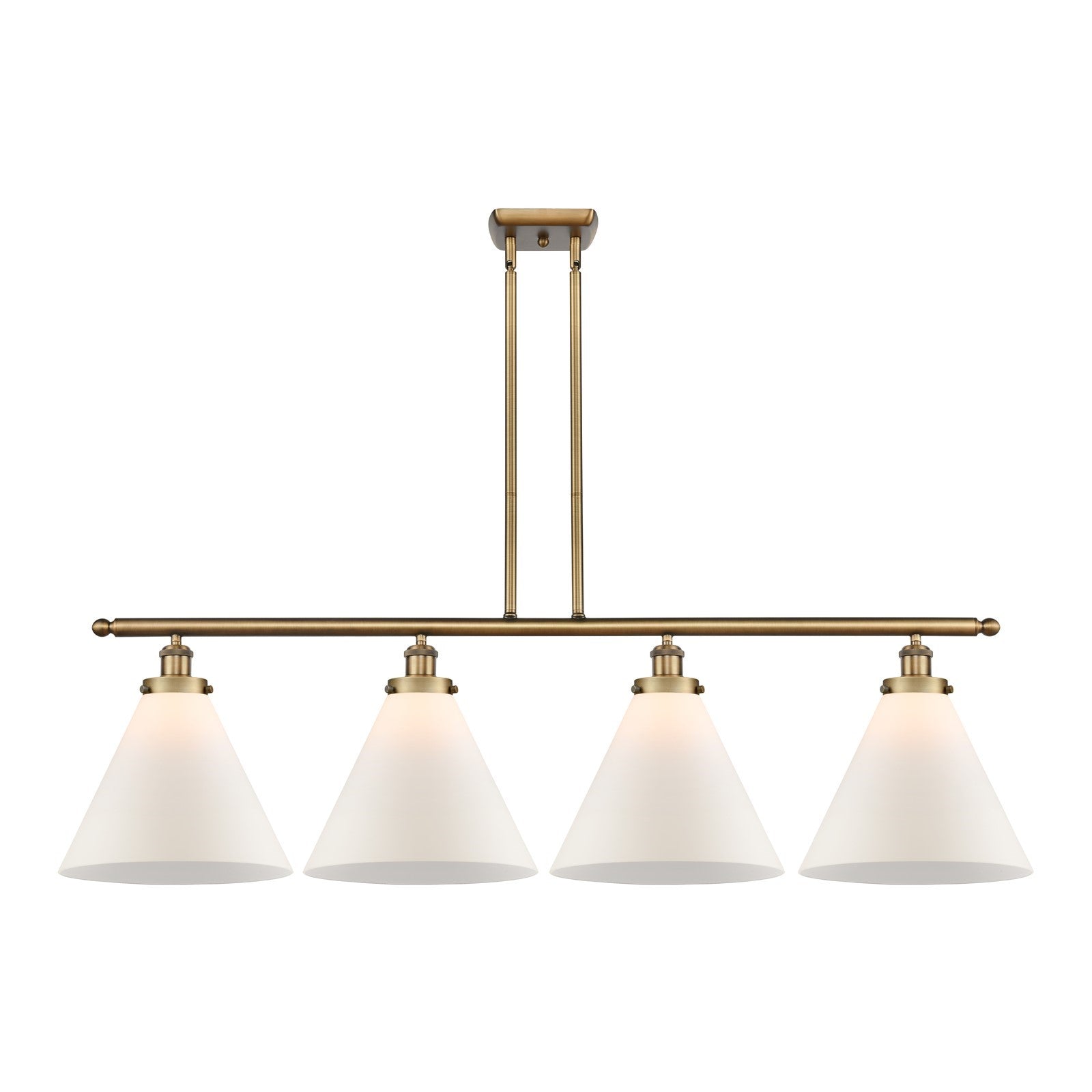 Innovations Cone 48in 4-Light LED Island Light | Industrial Brushed Brass and Matte White Frosted Glass | Kitchen Island & | Model 916-4I-BB-G41-L-LED