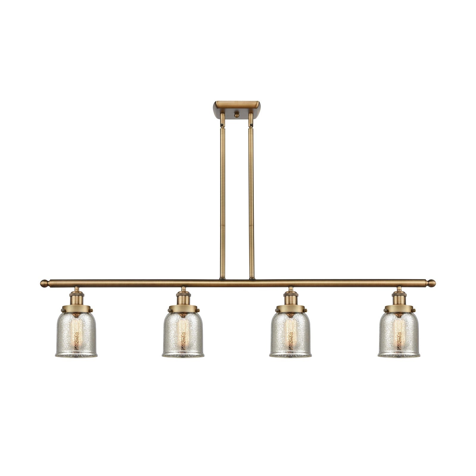 Innovations Bell 48in 4-Light Island Light | Industrial Brushed Brass and Silver Plated Mercury Glass | Kitchen Island & Dining Room | Model 916-4I-BB-G58